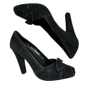 Steve Madden 4” Heel Women’s 8 Black Peep Toe Academia Goth Vamp Dark Romantic
